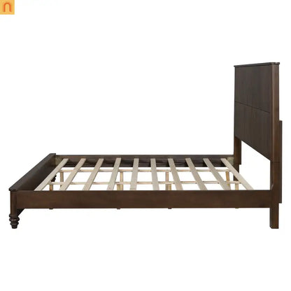 Bed Frame Platform King Walnut Rubberwood Tall Headboard 800 lb