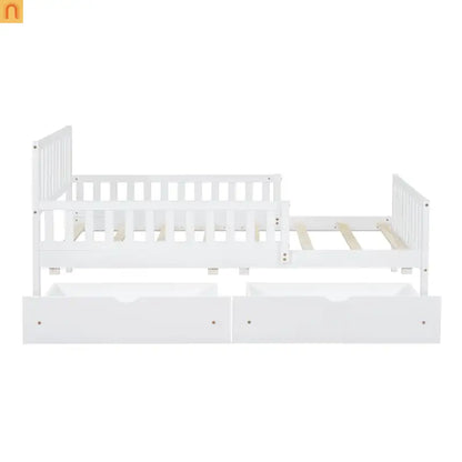 Bed Frame Platform Wood White Twin Storage Drawers Guardrails