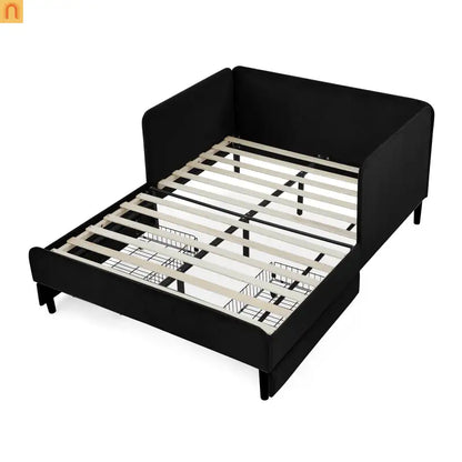 Bed Frame Daybed Platform Velvet Black Full 2 Drawers 300 lb