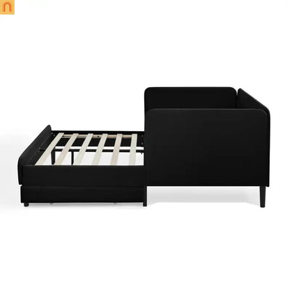 Bed Frame Daybed Platform Velvet Black Full 2 Drawers 300 lb