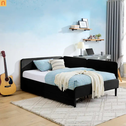 Bed Frame Daybed Platform Velvet Black Full 2 Drawers 300 lb