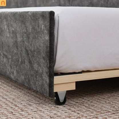 Bed Frame Daybed Twin Velvet Gray Pop-Up Trundle USB 300 lb