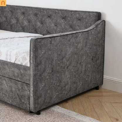 Bed Frame Daybed Twin Velvet Gray Pop-Up Trundle USB 300 lb