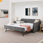 Bed Frame Daybed Twin Velvet Gray Pop-Up Trundle USB 300 lb