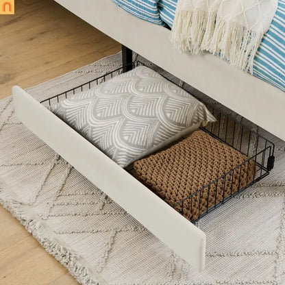 Bed Frame Platform Velvet Beige Full Storage Drawers 300 lb