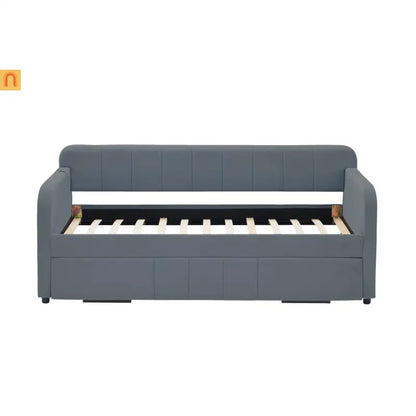 Bed Frame Daybed Twin Velvet Gray Roll-Out Trundle 250 lb
