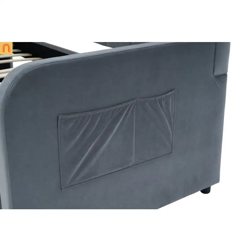 Bed Frame Daybed Twin Velvet Gray Roll-Out Trundle 250 lb