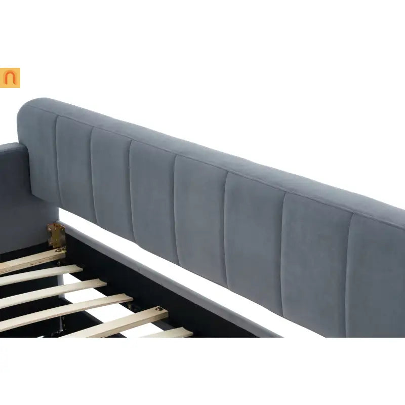 Bed Frame Daybed Twin Velvet Gray Roll-Out Trundle 250 lb