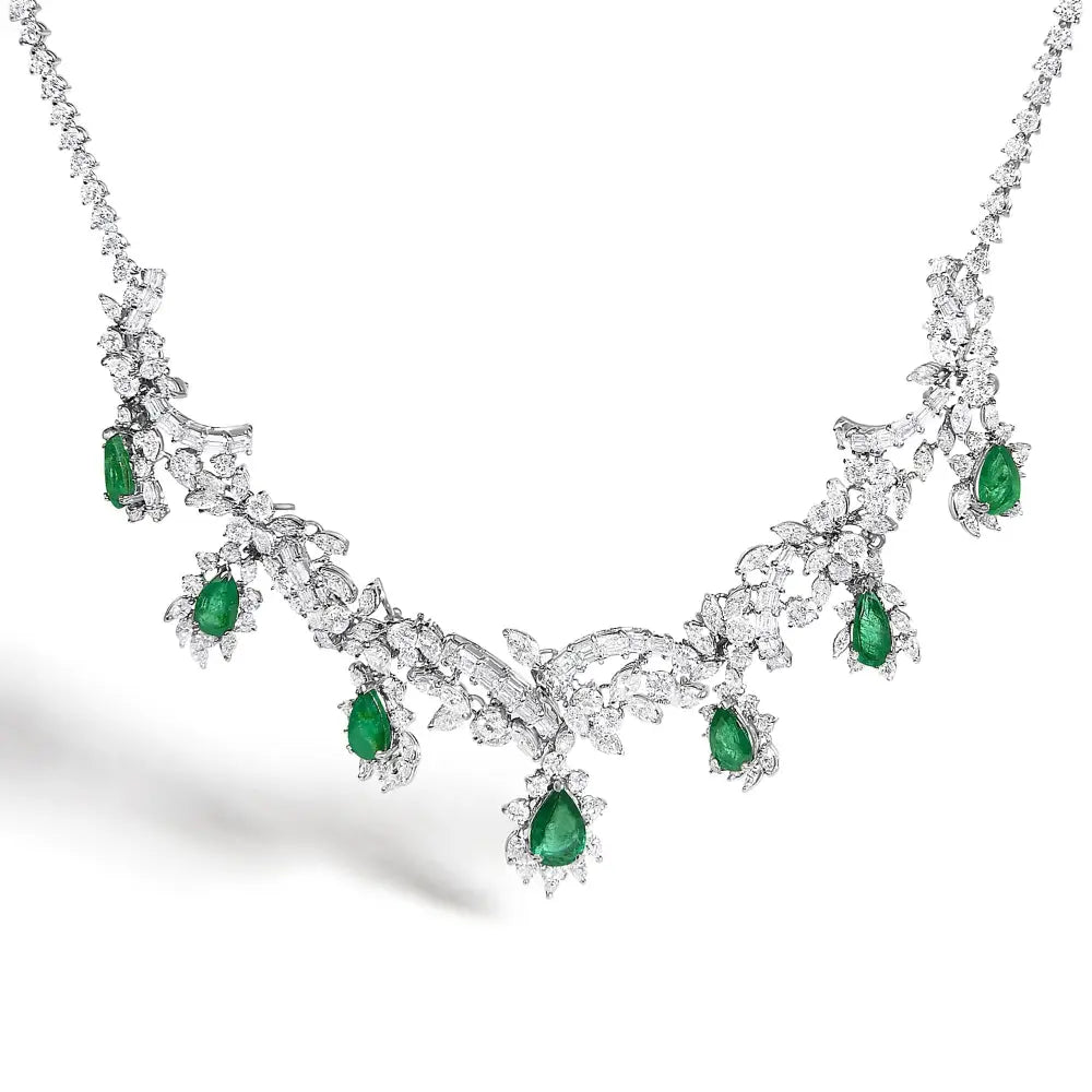 Platinum Diamond & Brazilian Emerald Jewelry Set – 38.30 ct Diamond, 19.76 ct Emerald, C. Dunaigre Certified