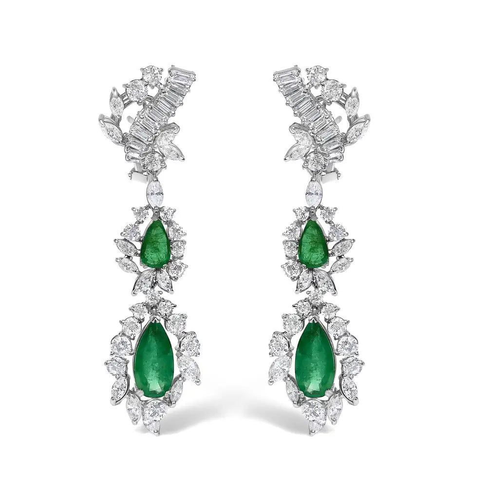Platinum Diamond & Brazilian Emerald Jewelry Set – 38.30 ct Diamond, 19.76 ct Emerald, C. Dunaigre Certified
