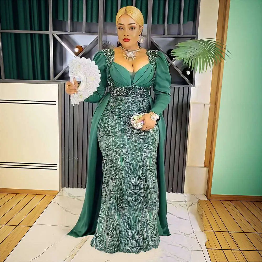 Plus Size Long Sleeve Sequined Evening Dress