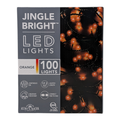 Jingle Bright 100 LED Light Set - Orange - Green Wire