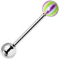 Green Purple Stripe Beach Ball End Barbell Tongue Ring