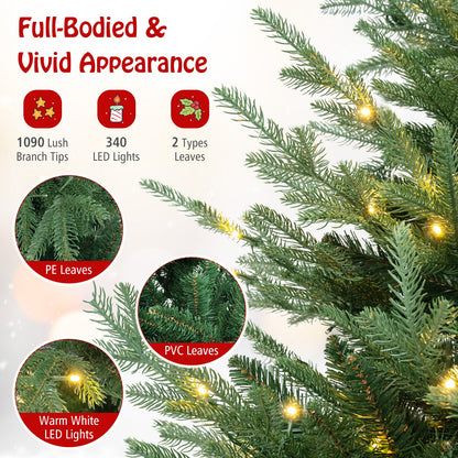 6 FT Pre-Lit Artificial Hinged Xmas Tree with 778 PVC and PE Branch Tips