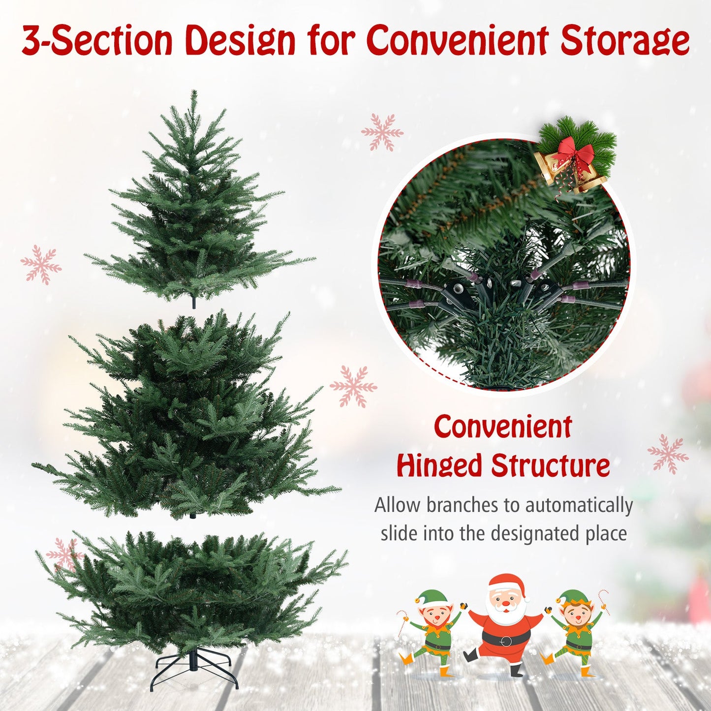 6 FT Pre-Lit Artificial Hinged Xmas Tree with 778 PVC and PE Branch Tips