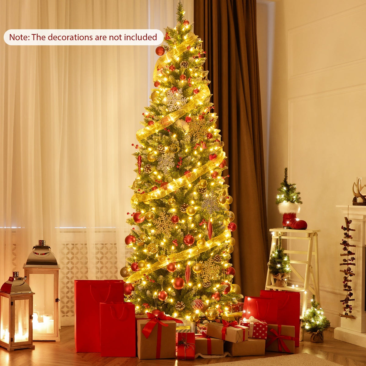 Pre-lit Artificial Pencil Christmas Tree with Pine Cones and Red Berries
