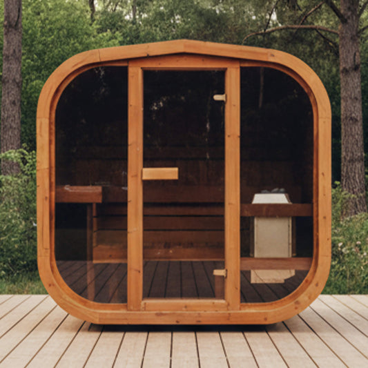 Premium 3-Person Outdoor Scandinavian ThermoWood Cube Sauna Kit With LED Lighting (SAK47582)