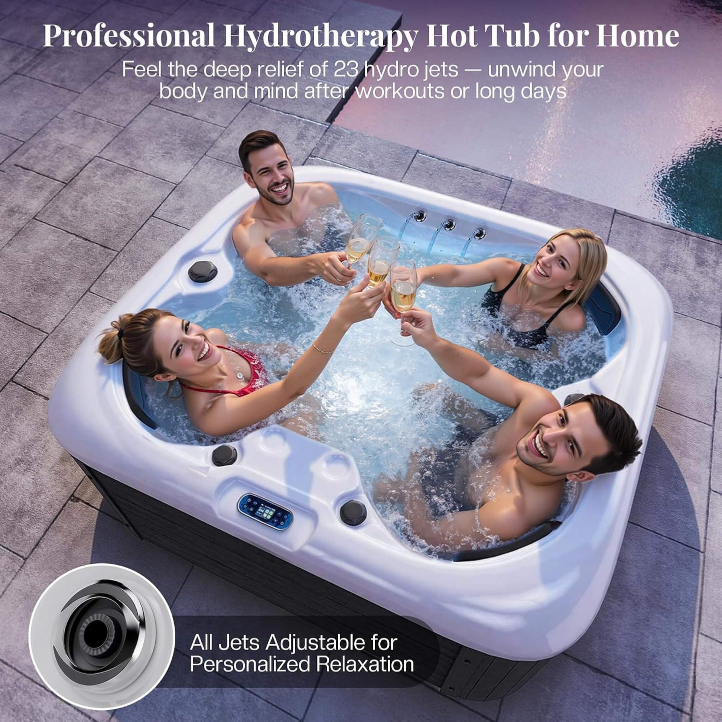 Nuvia Premium 4-Person Outdoor Hot Tub W/ 23 Stainless Steel Jets (SAK29185)