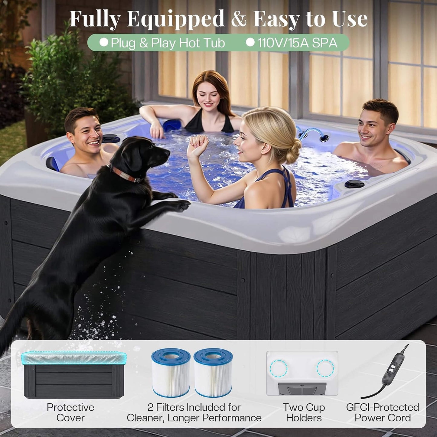 Nuvia Premium 4-Person Outdoor Hot Tub W/ 23 Stainless Steel Jets (SAK29185)