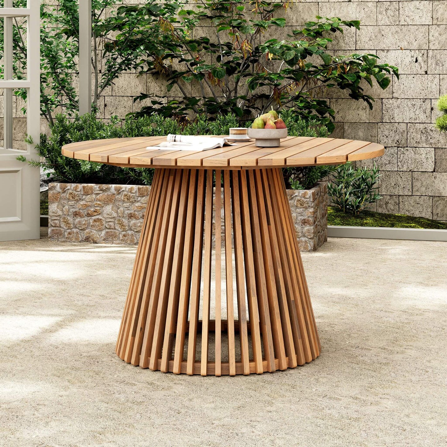 Alora Premium 5-Piece Outdoor Acacia Wood Patio Furniture Set With Braided Dining Chairs, Cushions, And Dining Table (SAK26754)