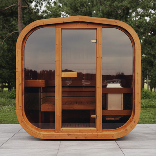 Premium 6-Person Outdoor Scandinavian ThermoWood Cube Sauna Kit With LED Lighting (SAK89146)