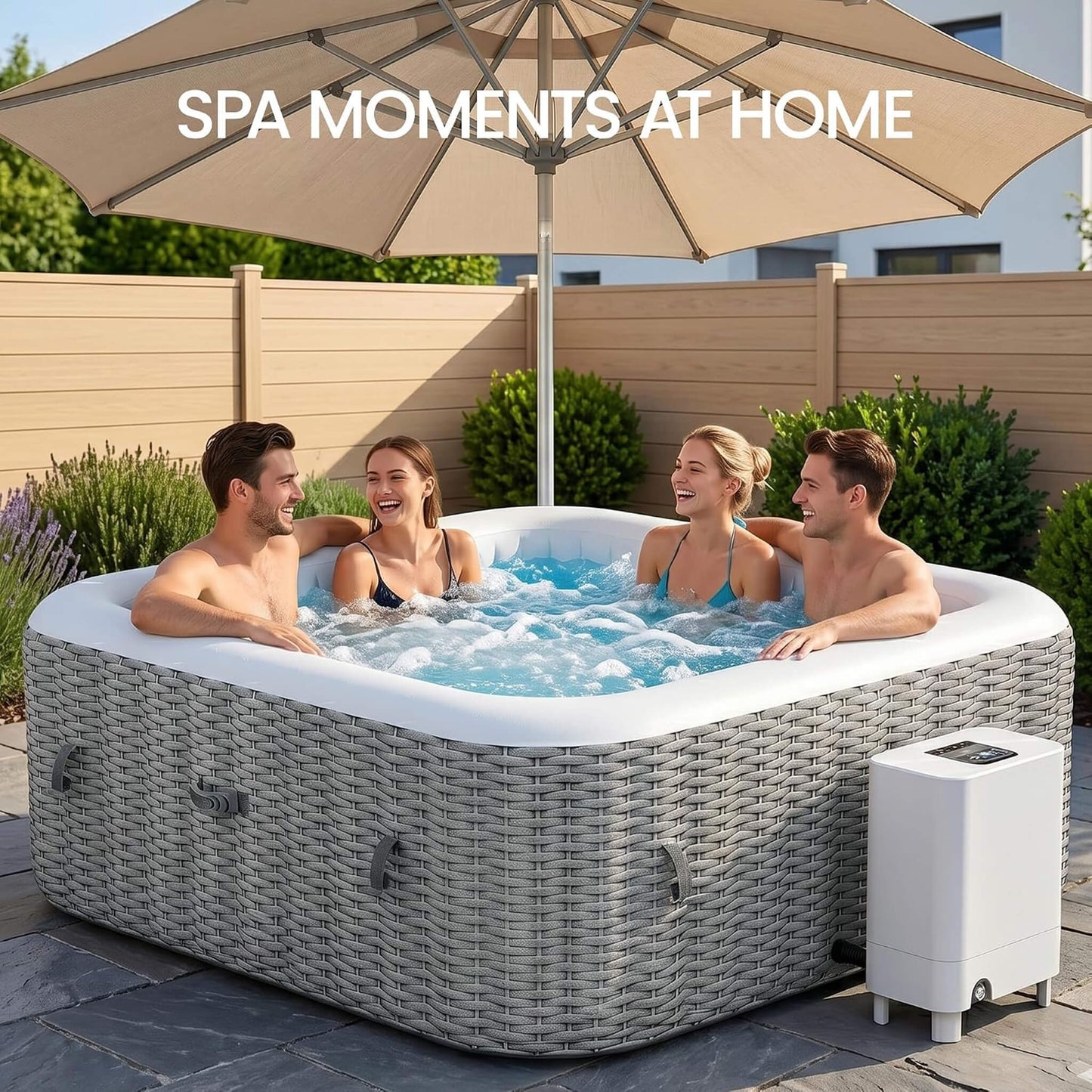 Premium 73-Inch Portable 6-Person Inflatable Square Hot Tub W/ 130 Massage Jets And 6 Filter Cartridges (SAK82109)