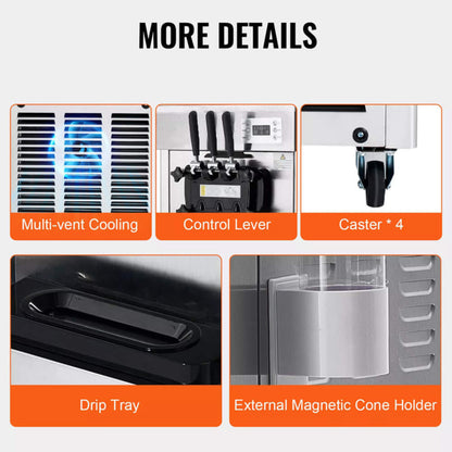 Commercial 21-31 L/H 3-Flavor Freestanding Soft Serve Ice Cream Machine Maker (SAK21874)