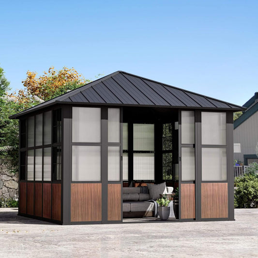 Alora Grandview Premium Hardtop Aluminum Sunroom Solarium With TV Mount And Sliding Doors (SAK60439)