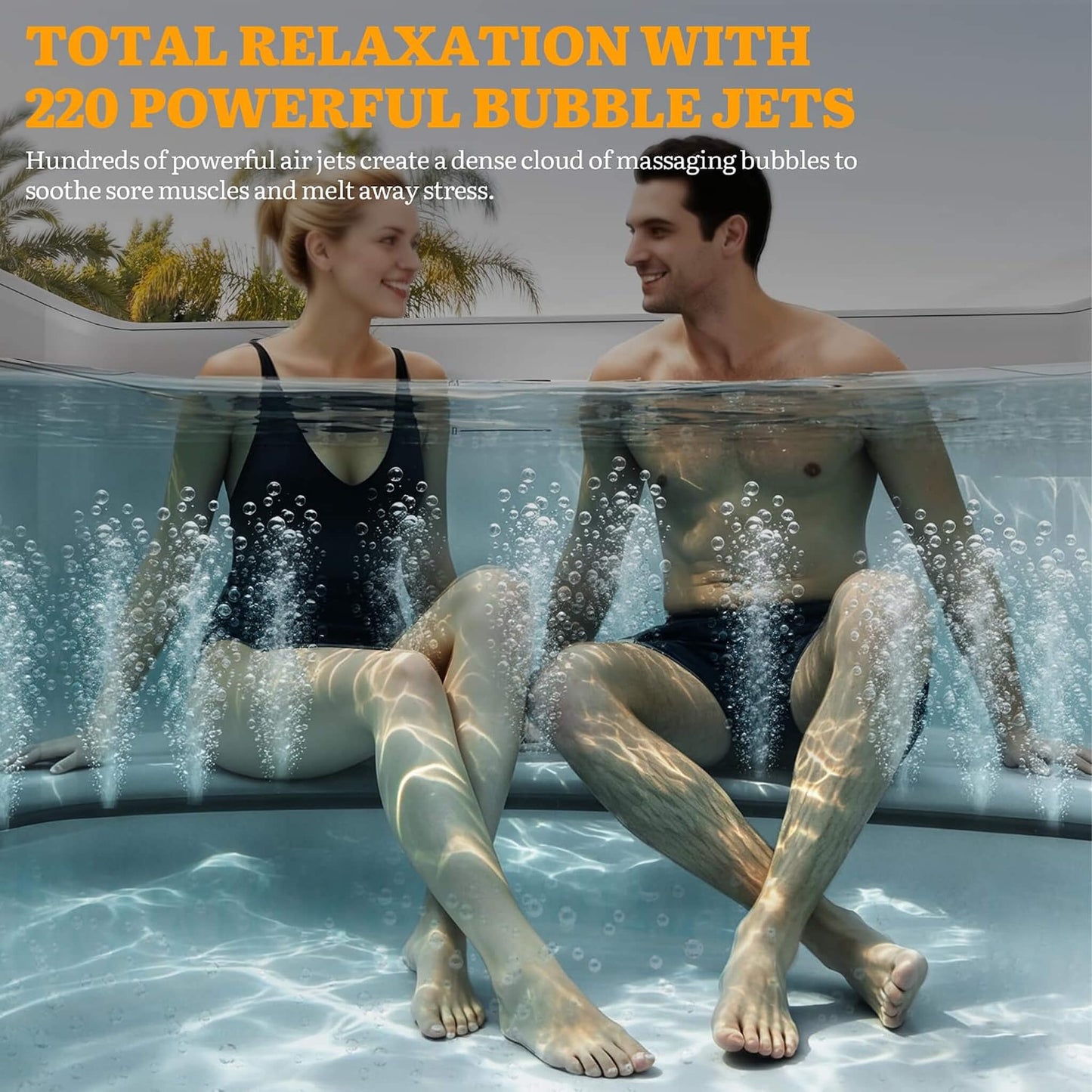 Premium 85-Inch Portable 8-Person Classic Rattan Design Inflatable Square Hot Tub With 220 Massage Jets (SAK56871)