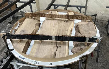 Round Epoxy Resin Table with Wooden Vortex Base Made of Walnut