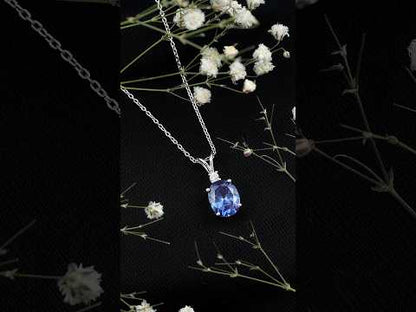 Certified Oval Lab Created Blue Sapphire Necklace with Chain