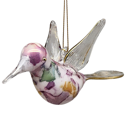 Blown Glass Hummingbird - Lilac Marble