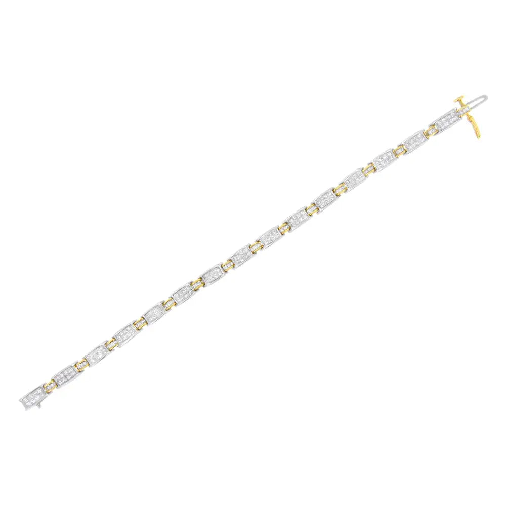 3cttw Princess and Baguette Diamond Link Bracelet in 14K Two Tone Gold