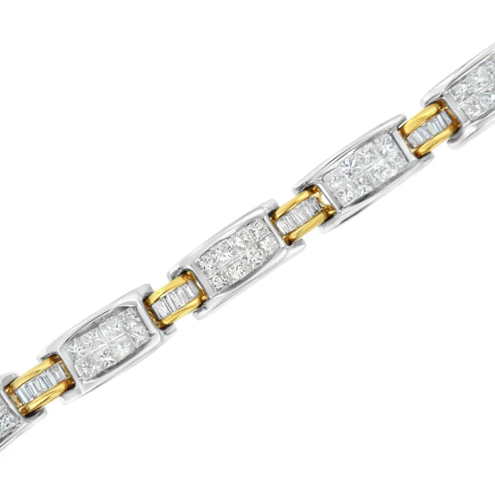 3cttw Princess and Baguette Diamond Link Bracelet in 14K Two Tone Gold