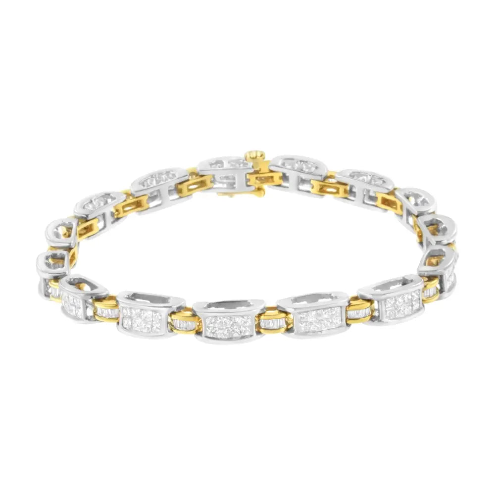 3cttw Princess and Baguette Diamond Link Bracelet in 14K Two Tone Gold