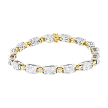 3cttw Princess and Baguette Diamond Link Bracelet in 14K Two Tone Gold