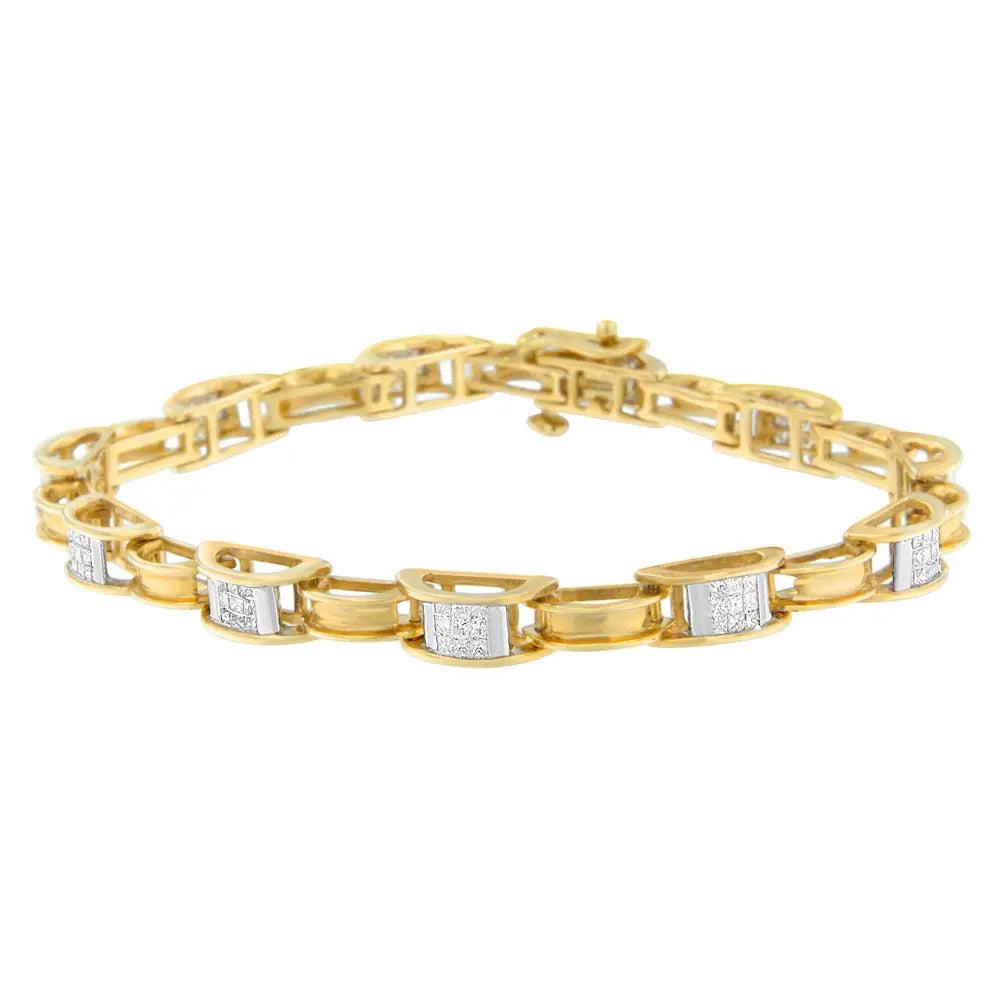 1ct Princess Cut Diamond Chain Link Bracelet in 14K Yellow Gold