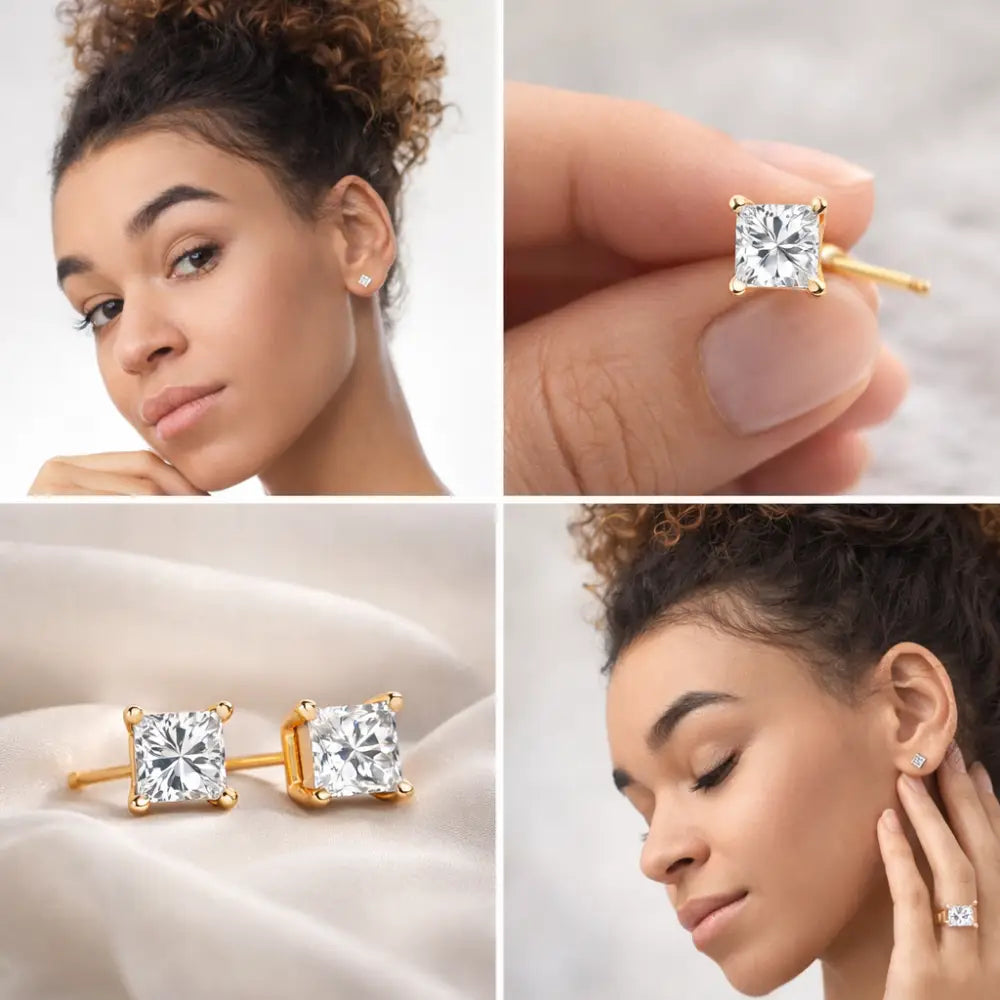 Princess-Cut Diamond Stud Earrings in 14K Yellow Gold – 1/5 Cttw
