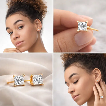 Princess-Cut Diamond Stud Earrings in 14K Yellow Gold – 1/5 Cttw