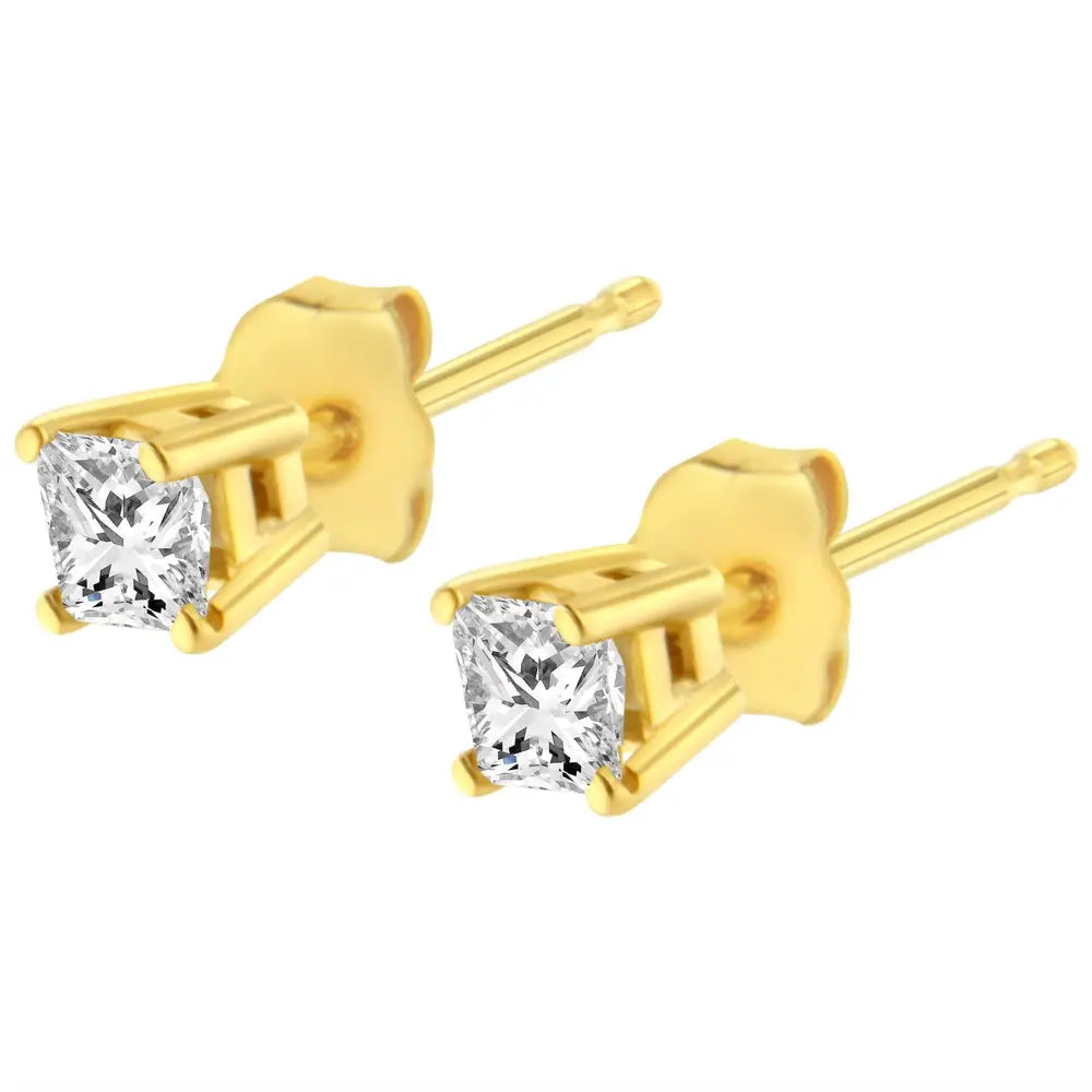 Princess-Cut Diamond Stud Earrings in 14K Yellow Gold – 1/5 Cttw