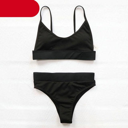 Ribbed Scallop High-Waist Bikini Set - STEVVEX