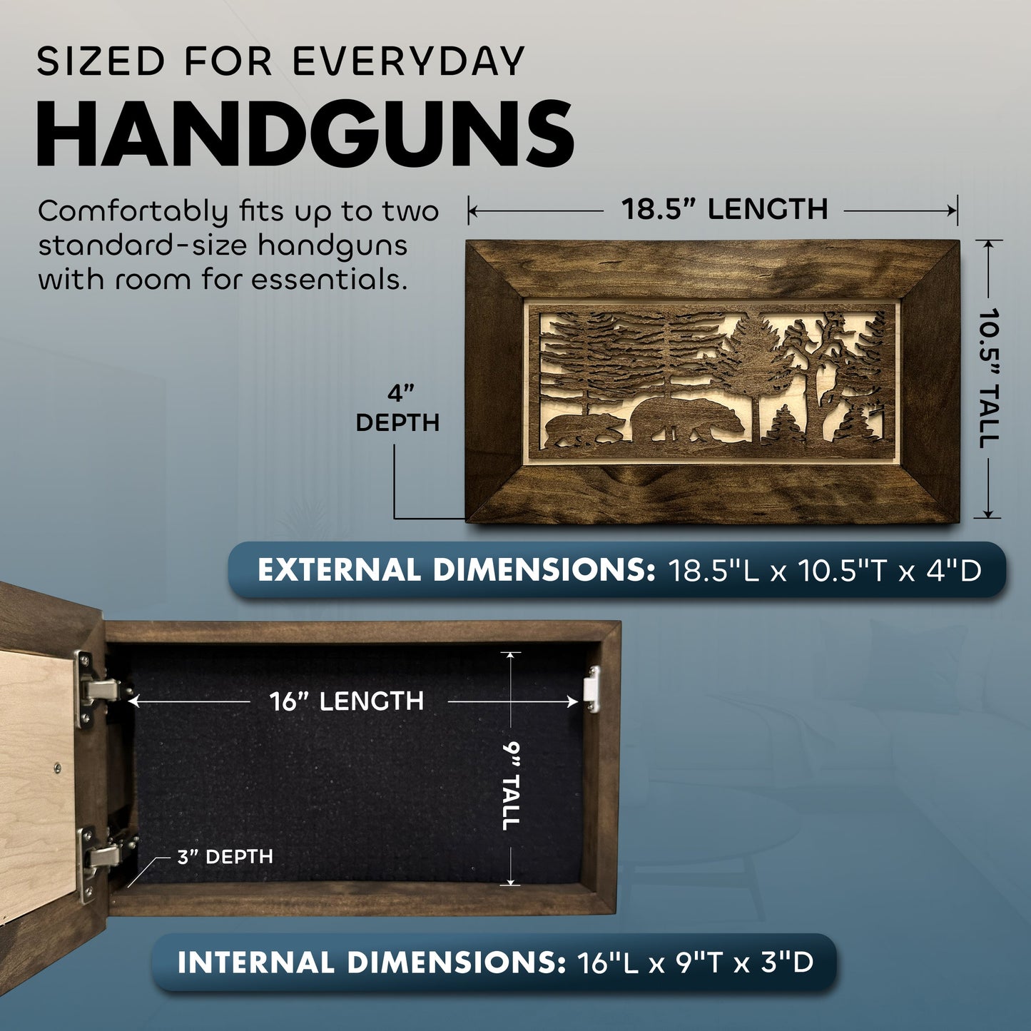 Wood Gun Cabinet Bears In The Woods Wall Decoration - Hidden Gun Safe To Securely Store Your Gun In Plain Sigh