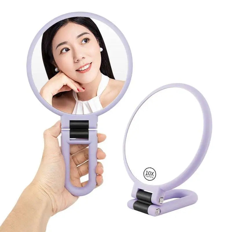 Purple 10x Magnifying Foldable Handle Mirror