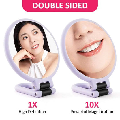 Purple 10x Magnifying Foldable Handle Mirror