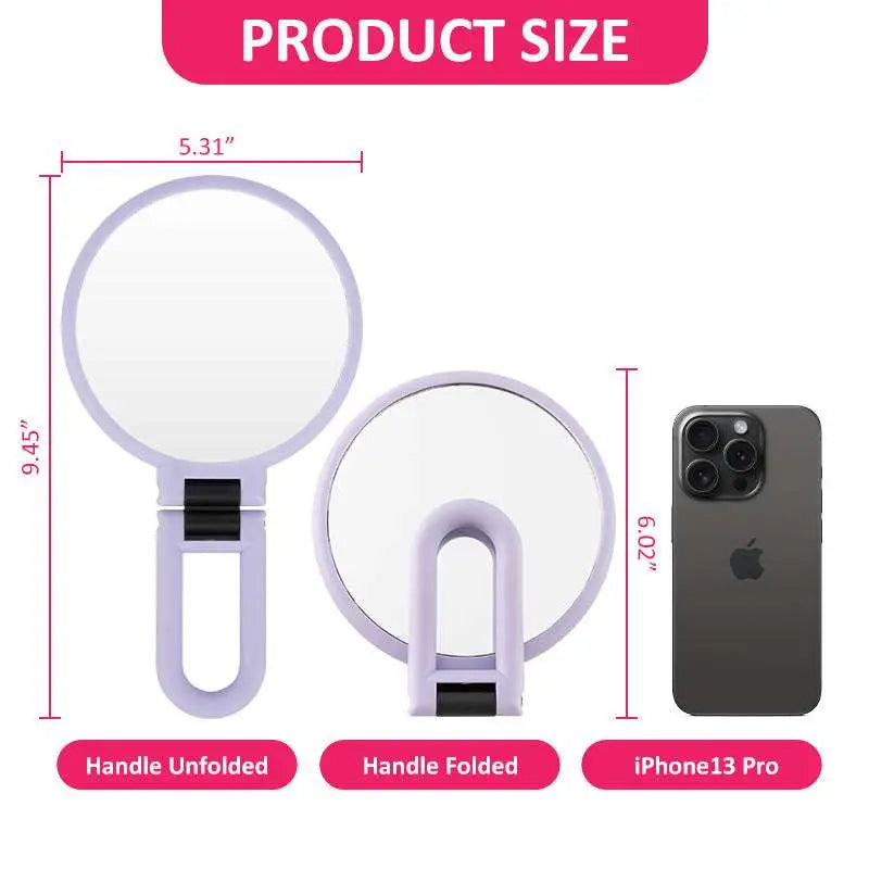 Purple 10x Magnifying Foldable Handle Mirror