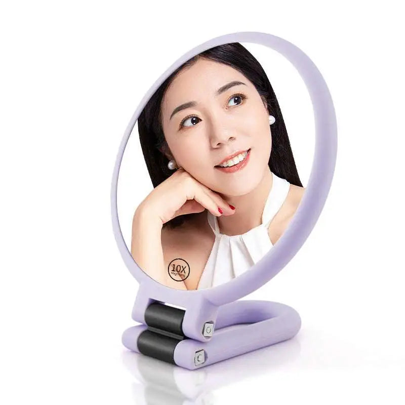 Purple 10x Magnifying Foldable Handle Mirror