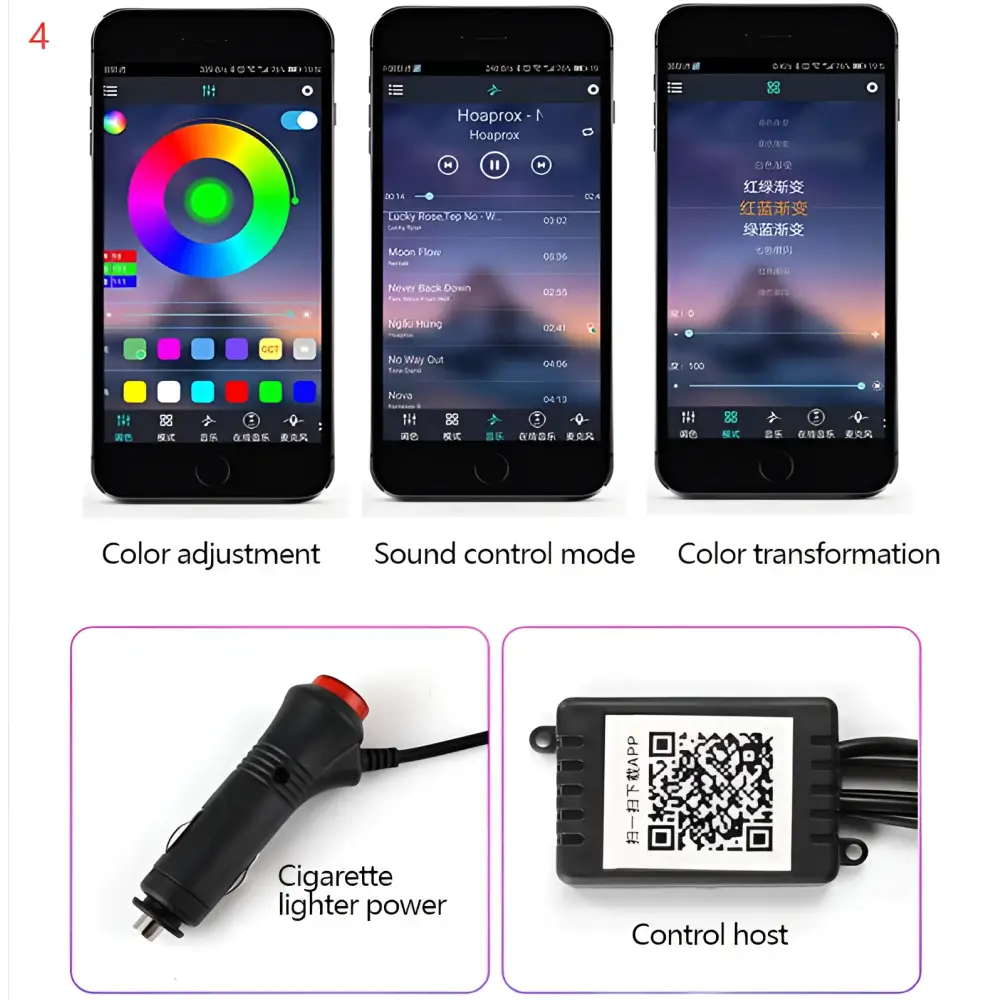 Purple Interior Car LED Light Strip Cigarette Lighter