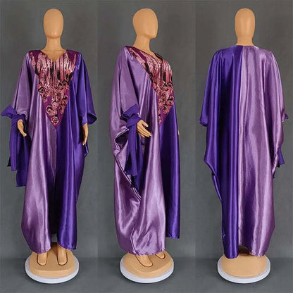 Purple Patterned Ethnic Style Loose Plus Size Dress
