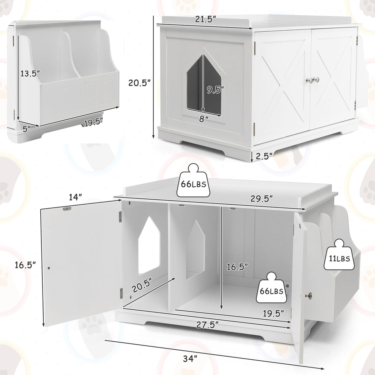 Large Wooden Cat Litter Box Enclosure with the Storage Rack