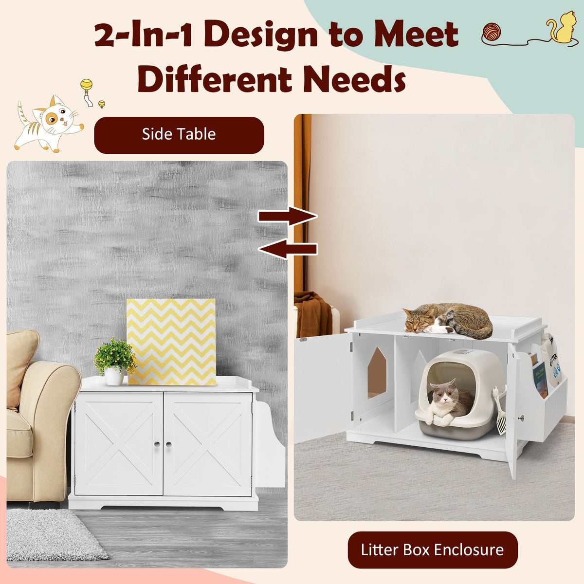 Large Wooden Cat Litter Box Enclosure with the Storage Rack